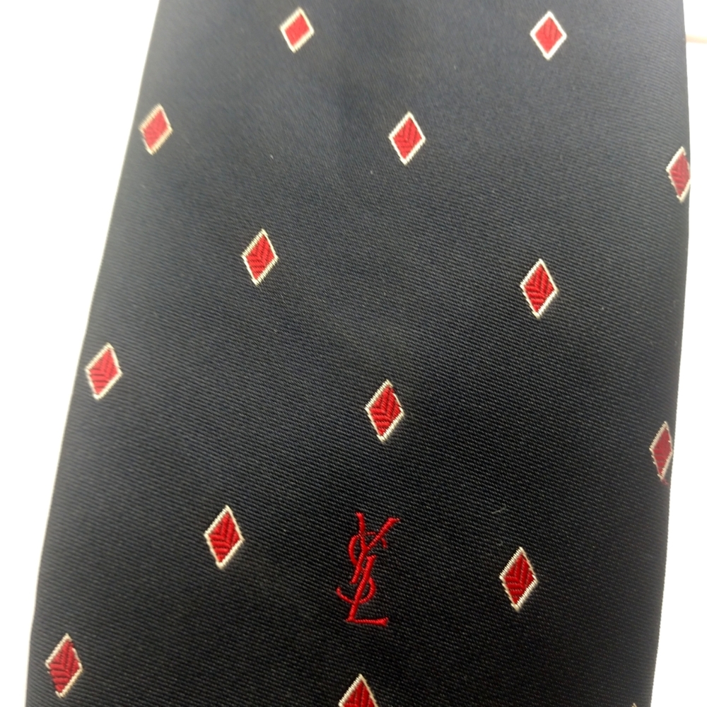 Yves Saint Laurent Black Tie with Red Diamond Pattern